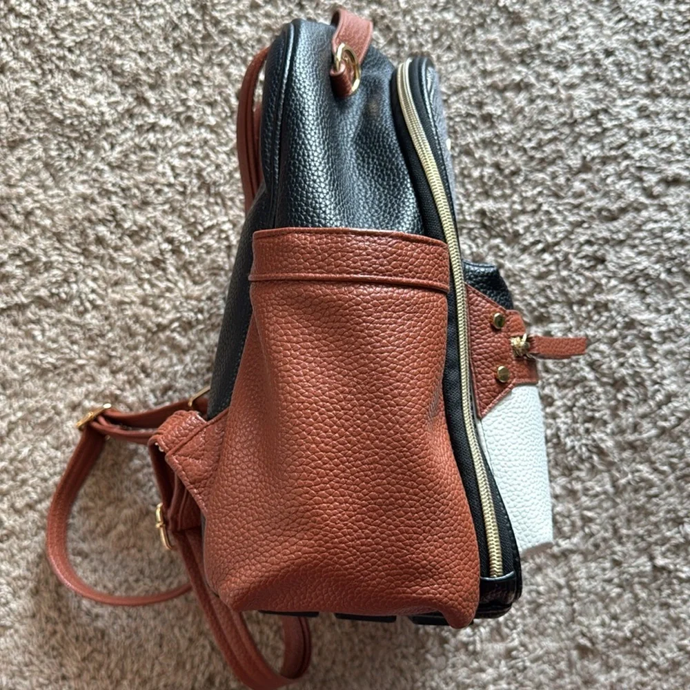 itz-ritzy Herringbone Mini Backpack - Black, White & Brown